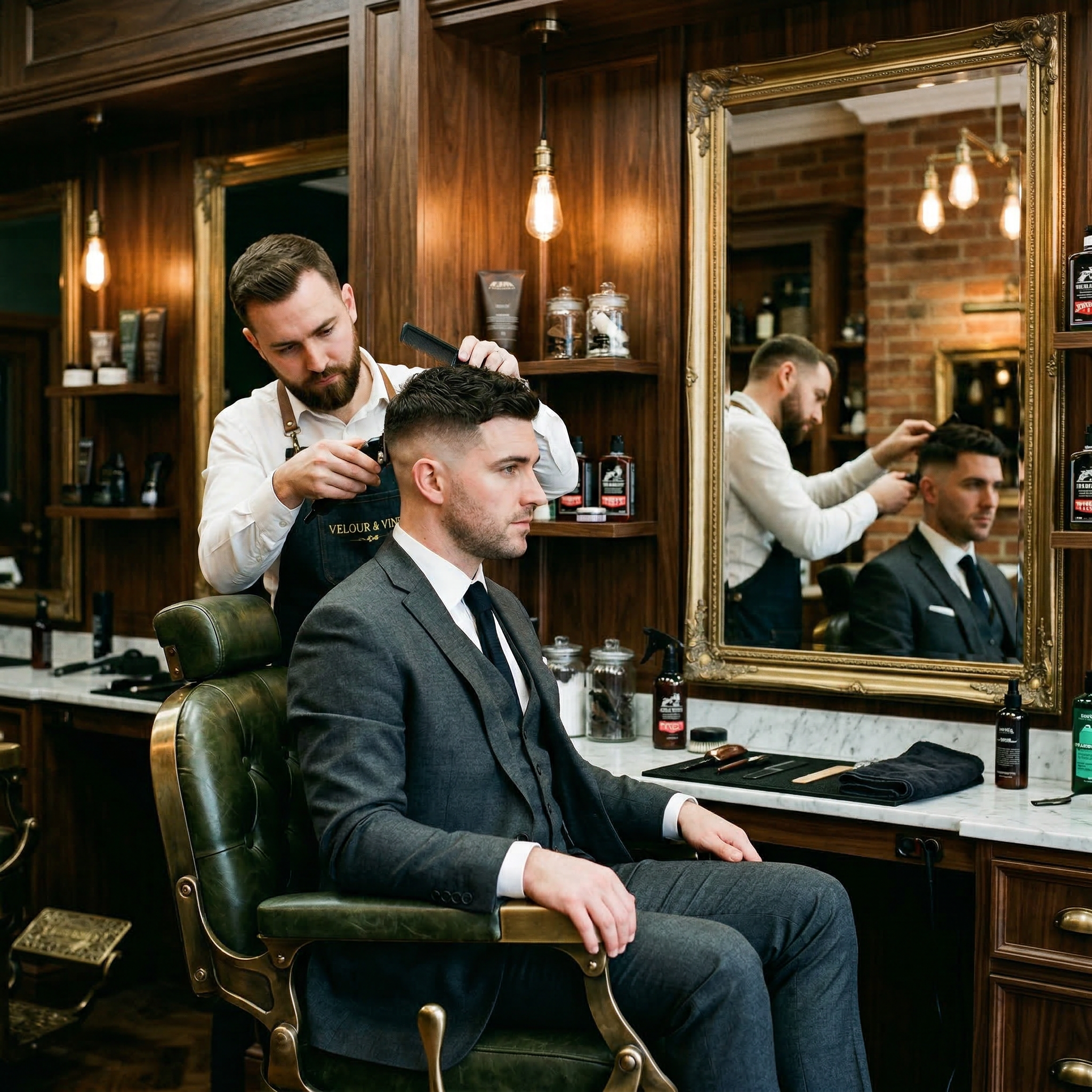 Skin fade in progress at The Kingsmen Barbers