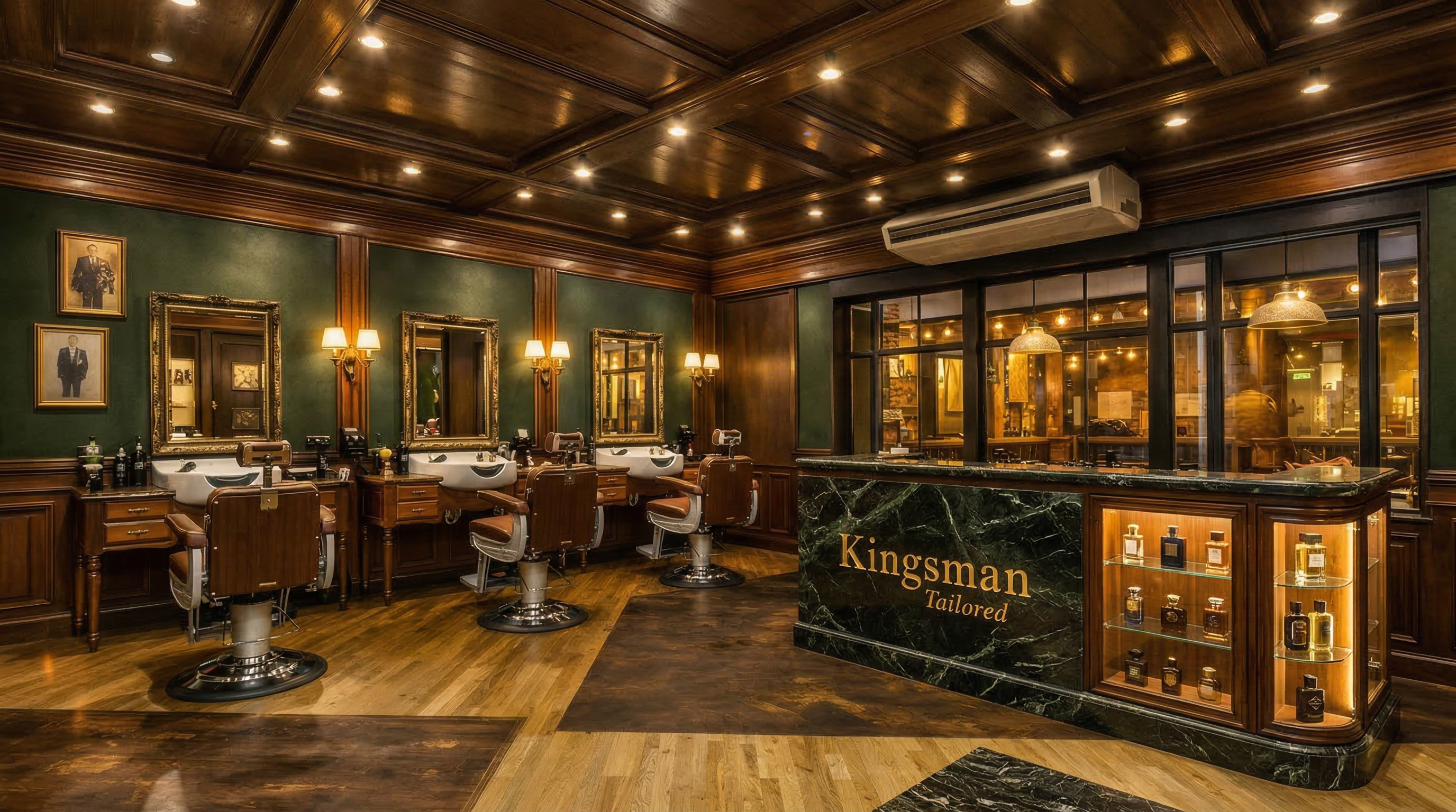 The Kingsmen Barbers — luxurious 3-chair barbershop interior