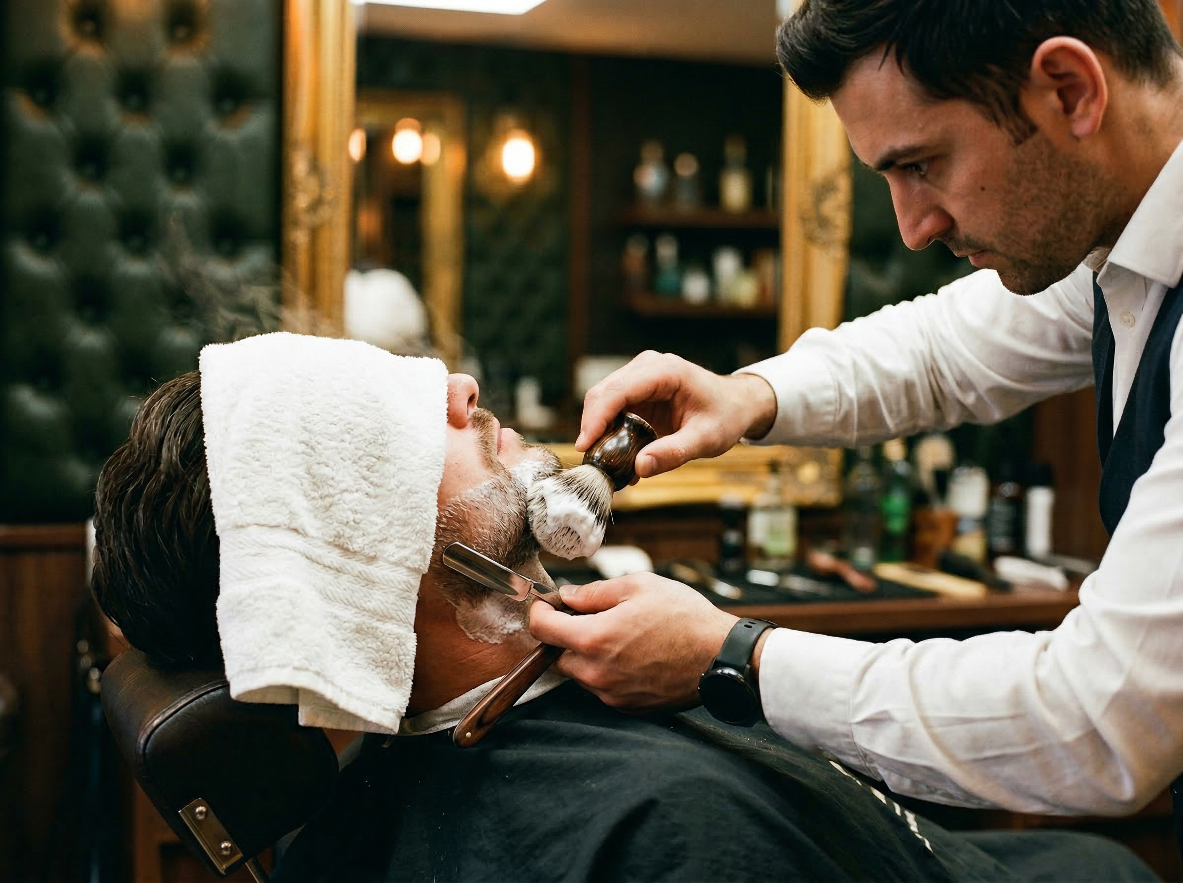 Hot towel straight razor shave